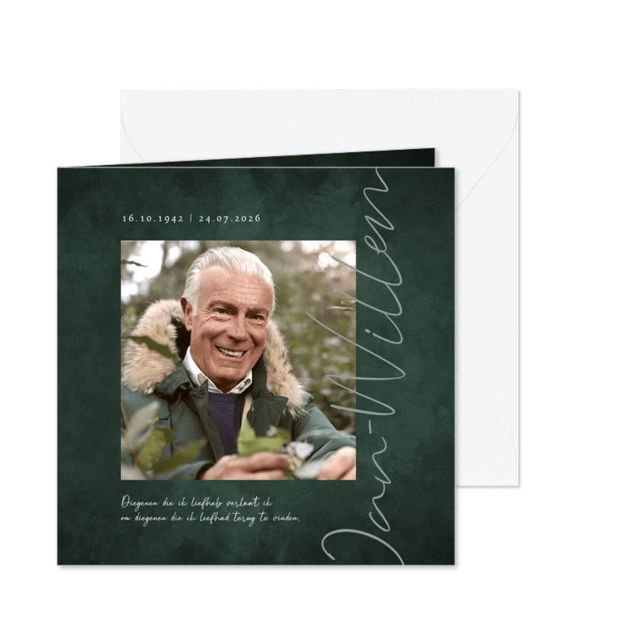 Rouwkaart minimalistisch man naam donkergroen foto - Kaartimpressie