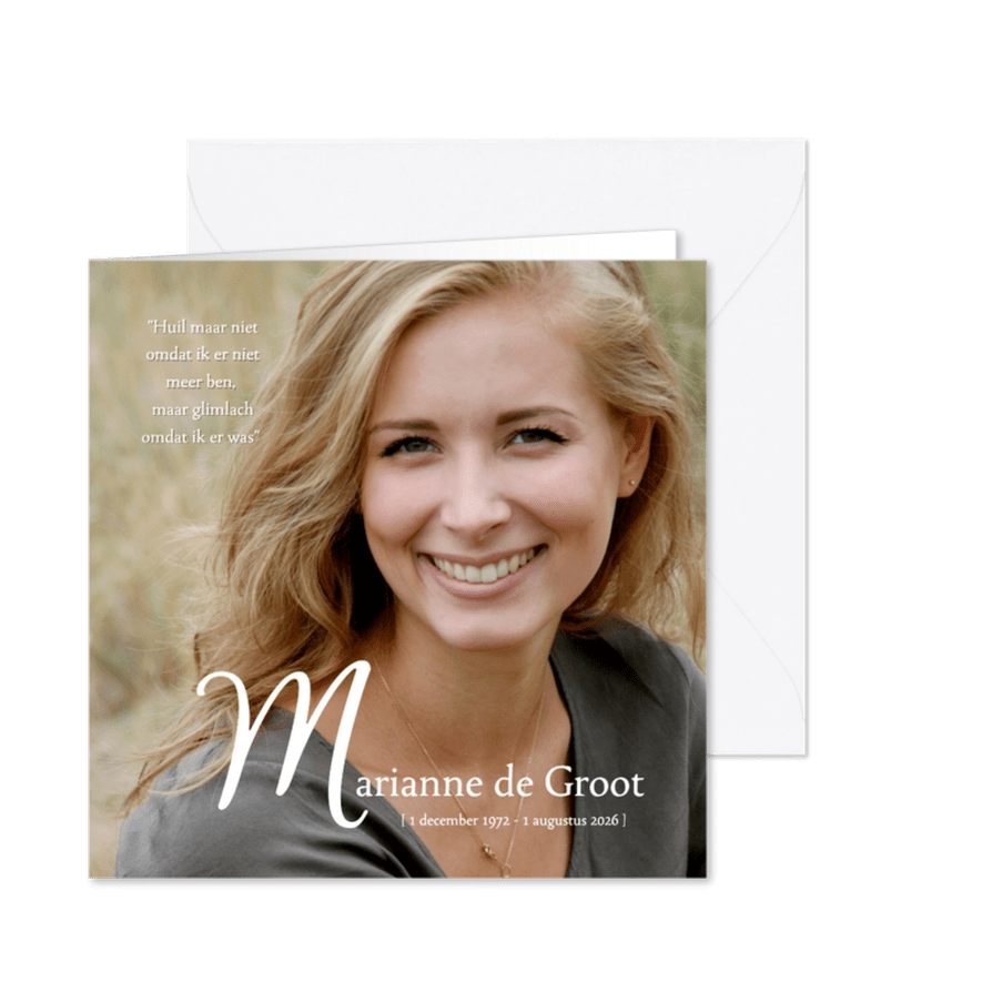 Rouwkaart - modern en stijlvol met foto - Kaartimpressie
