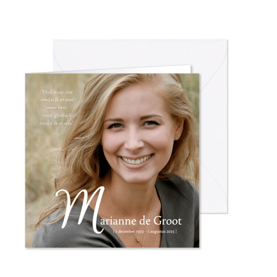 Rouwkaart - modern en stijlvol met foto - Kaartimpressie