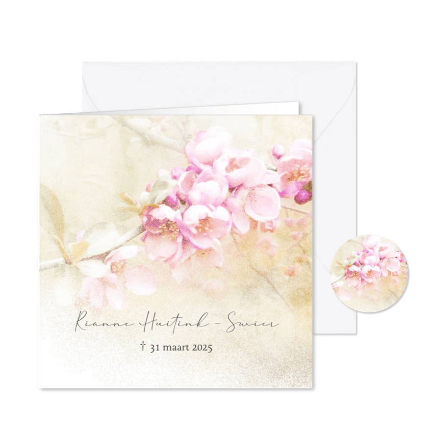 Rouwkaart mooiste lente bloesem - Kaartimpressie