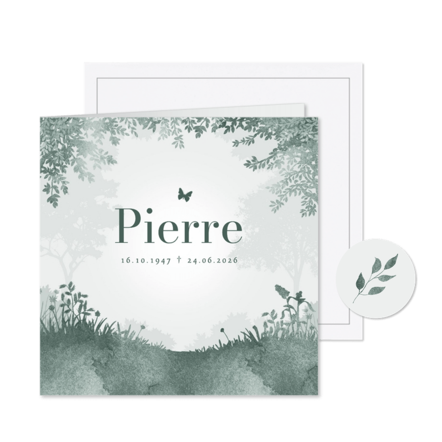 Rouwkaart natuur bos waterverf afscheid uitnodiging - Kaartimpressie