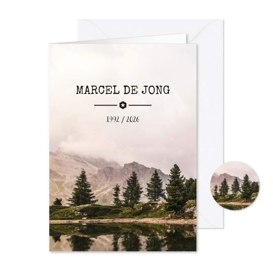 Rouwkaart natuur landschap met bergen en bomen  - Kaartimpressie