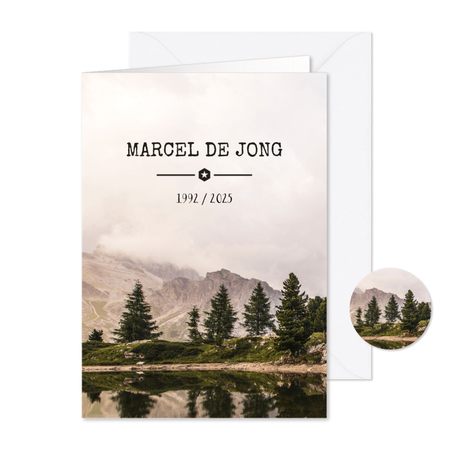 Rouwkaart natuur landschap met bergen en bomen  - Kaartimpressie