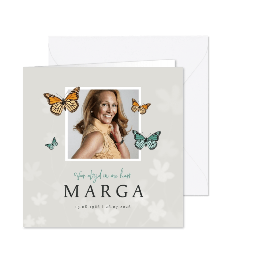 Rouwkaart natuurlijk vlinders foto bloemen man vrouw - Kaartimpressie