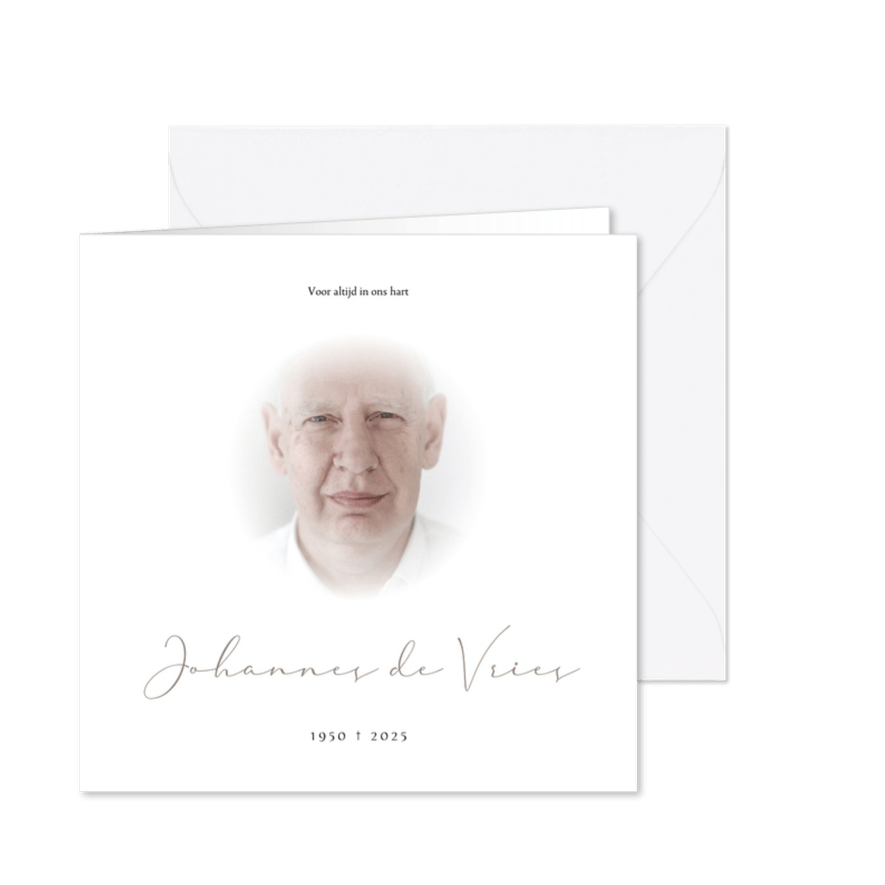 Rouwkaart neutraal met foto cirkel - Kaartimpressie
