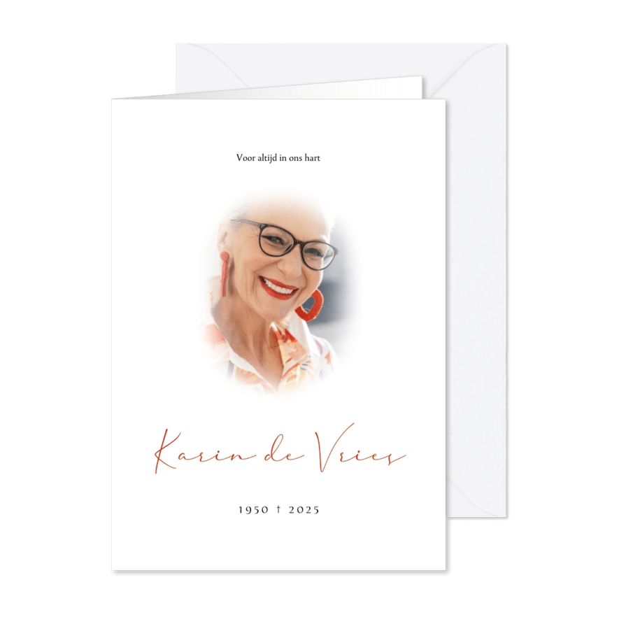 Rouwkaart neutraal met foto ovaal - Kaartimpressie