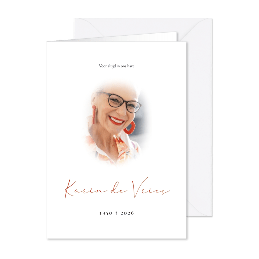 Rouwkaart neutraal met foto ovaal - Kaartimpressie