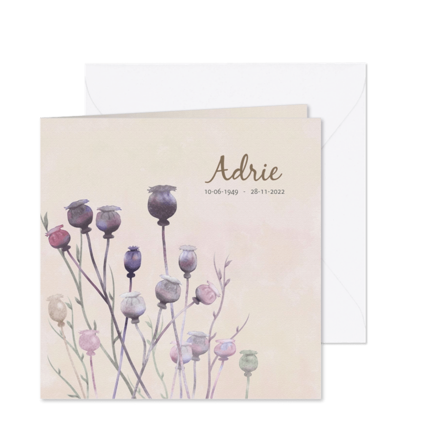 Rouwkaart op gewassen achtergrond met papaver - Kaartimpressie