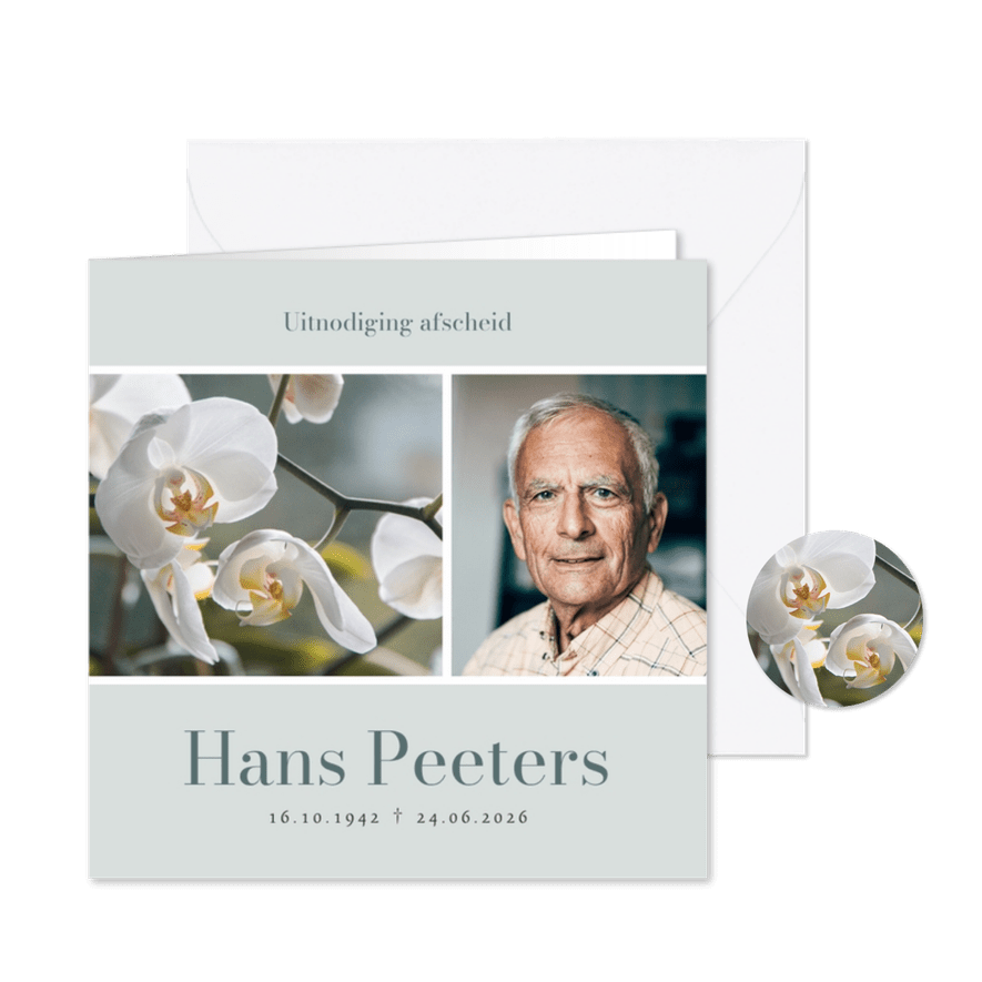 Rouwkaart orchidee neutraal klassiek foto man vrouw - Kaartimpressie