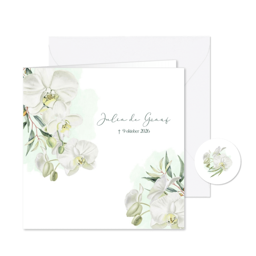 Rouwkaart orchideeën in het wit - Kaartimpressie