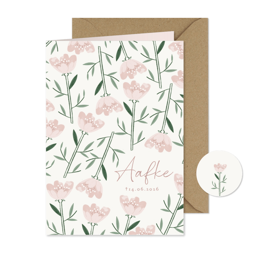 Rouwkaart oudroze tulpen bloemen vrouw - Kaartimpressie