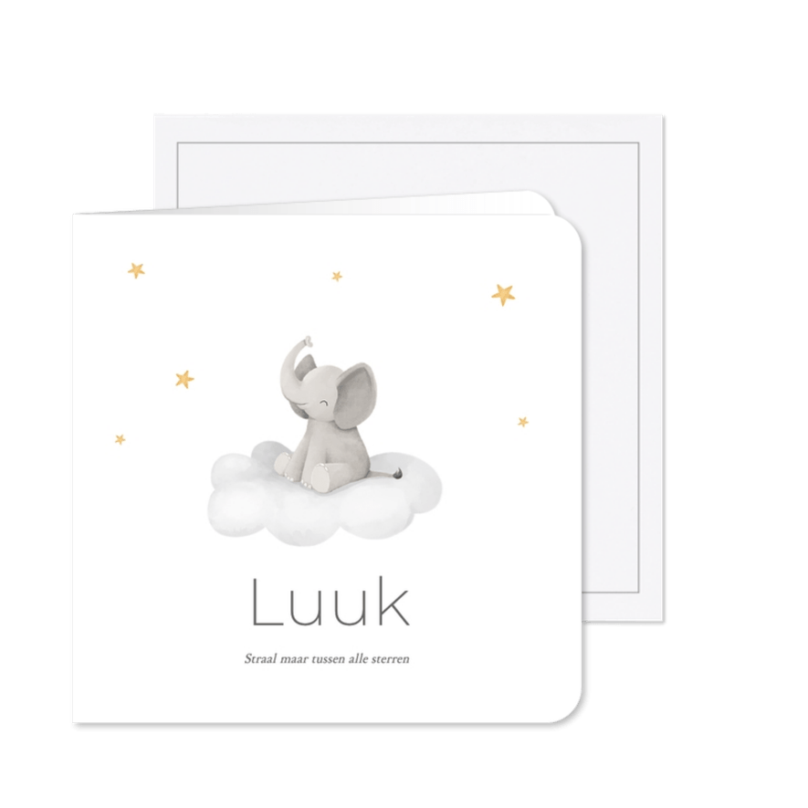 Rouwkaart overlijden kind baby olifantje sterren wolkje - Kaartimpressie