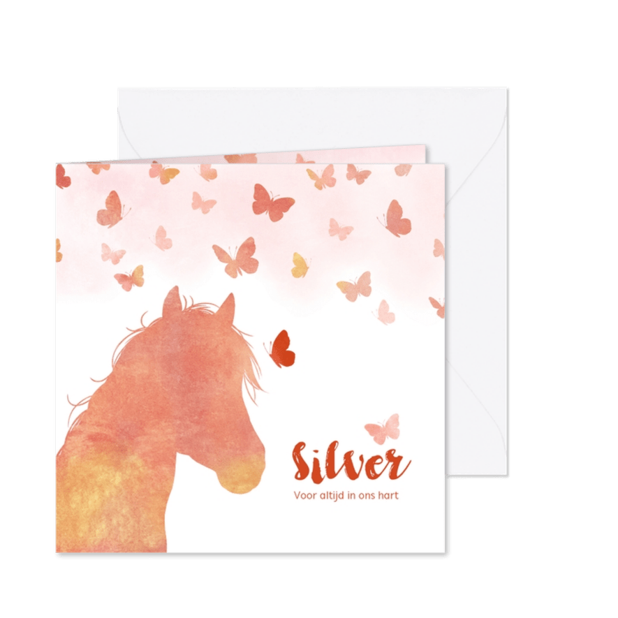 Rouwkaart paard met vlinders - Kaartimpressie