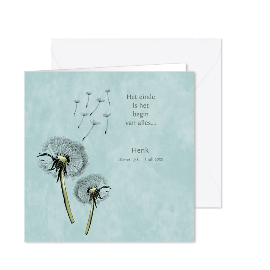 Rouwkaart paardebloemen - Kaartimpressie