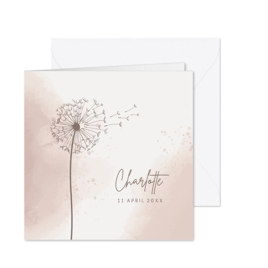 Rouwkaart Paardenbloem watercolor vrouw - Kaartimpressie