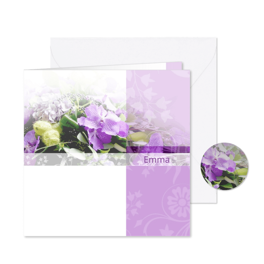rouwkaart paarse orchidee - Kaartimpressie