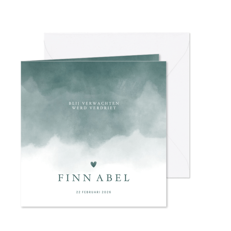 Rouwkaart petrol blauwe waterverf met hartje - Kaartimpressie