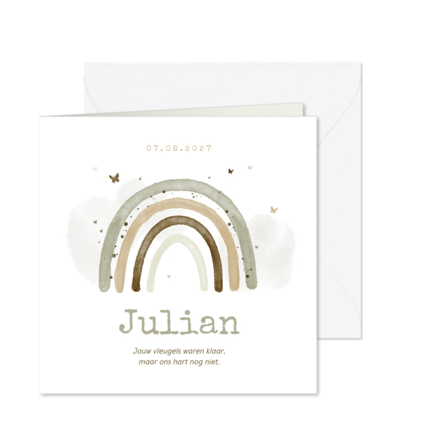 Rouwkaart regenboog vlinders groen baby kindje waterverf - Kaartimpressie