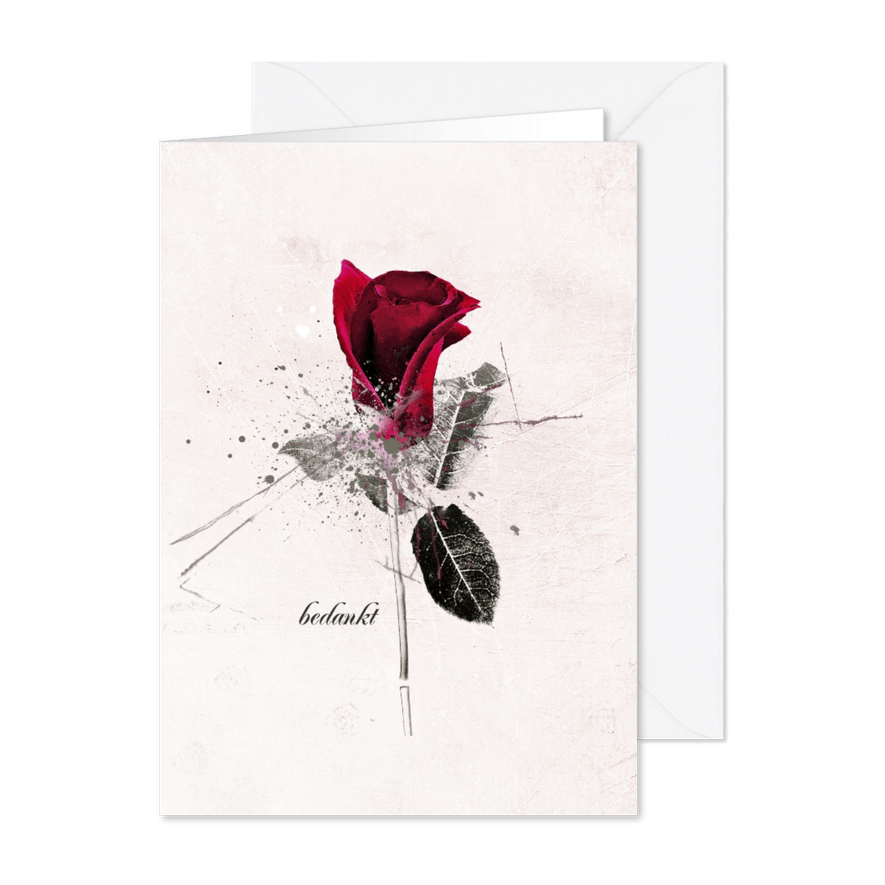 Rouwkaart Roos Rood Bedankt - Kaartimpressie