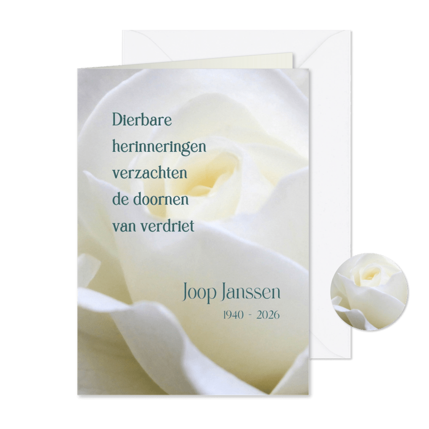 rouwkaart roos staand - Kaartimpressie