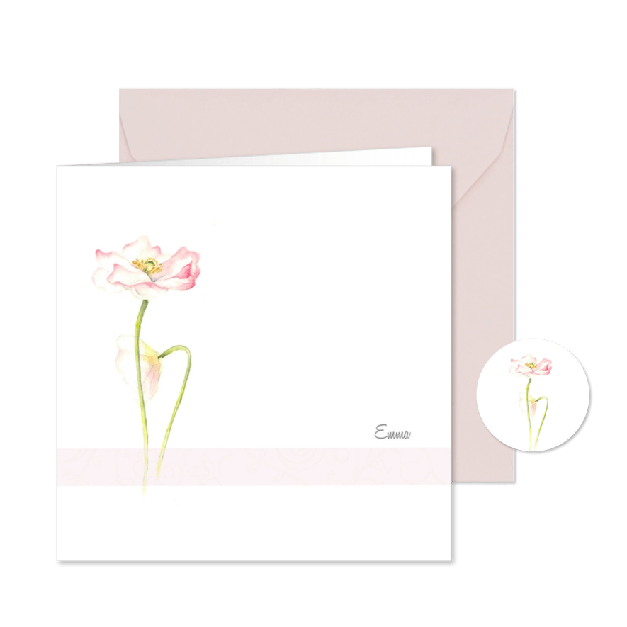 Rouwkaart roze klaproos - Kaartimpressie