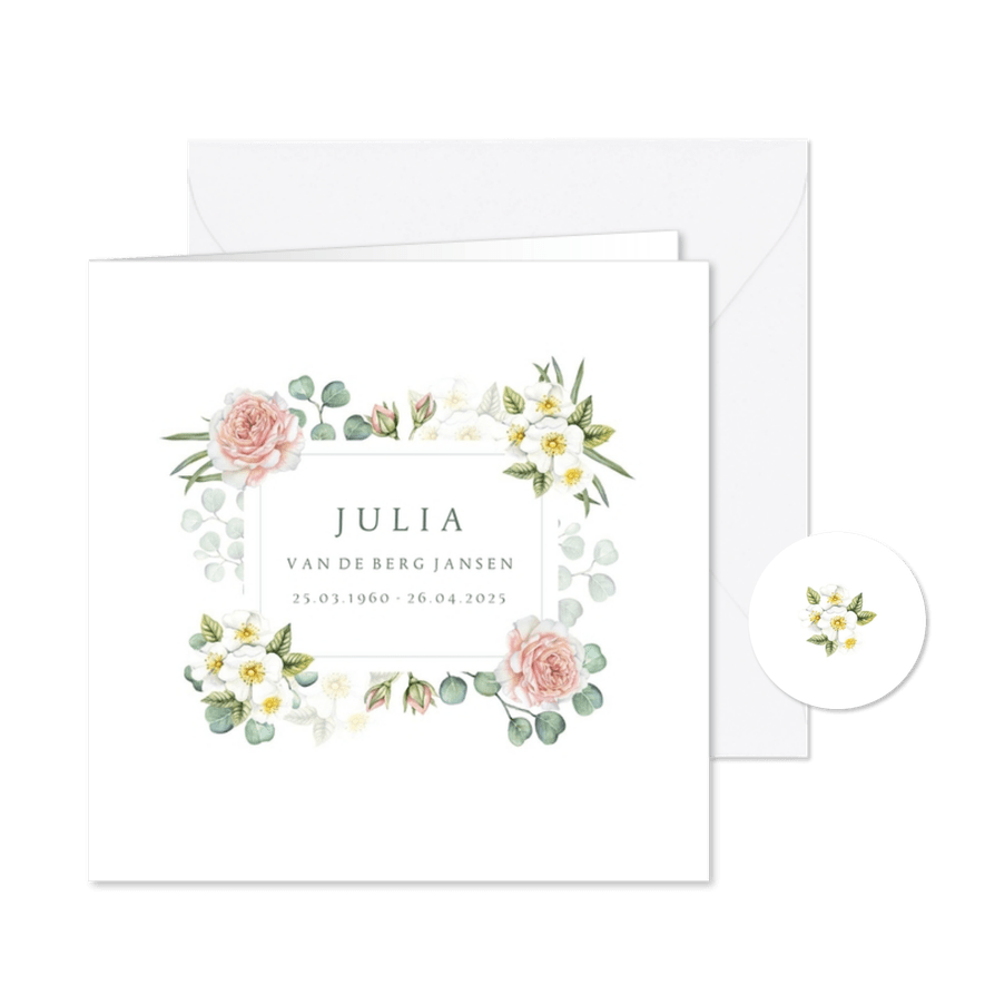 Rouwkaart rozen eucalyptus  - Kaartimpressie