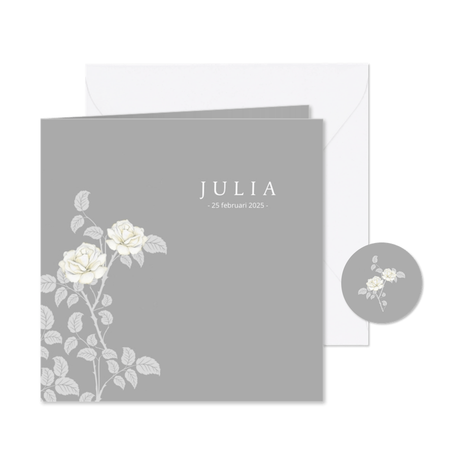 Rouwkaart rozentak wit - Kaartimpressie