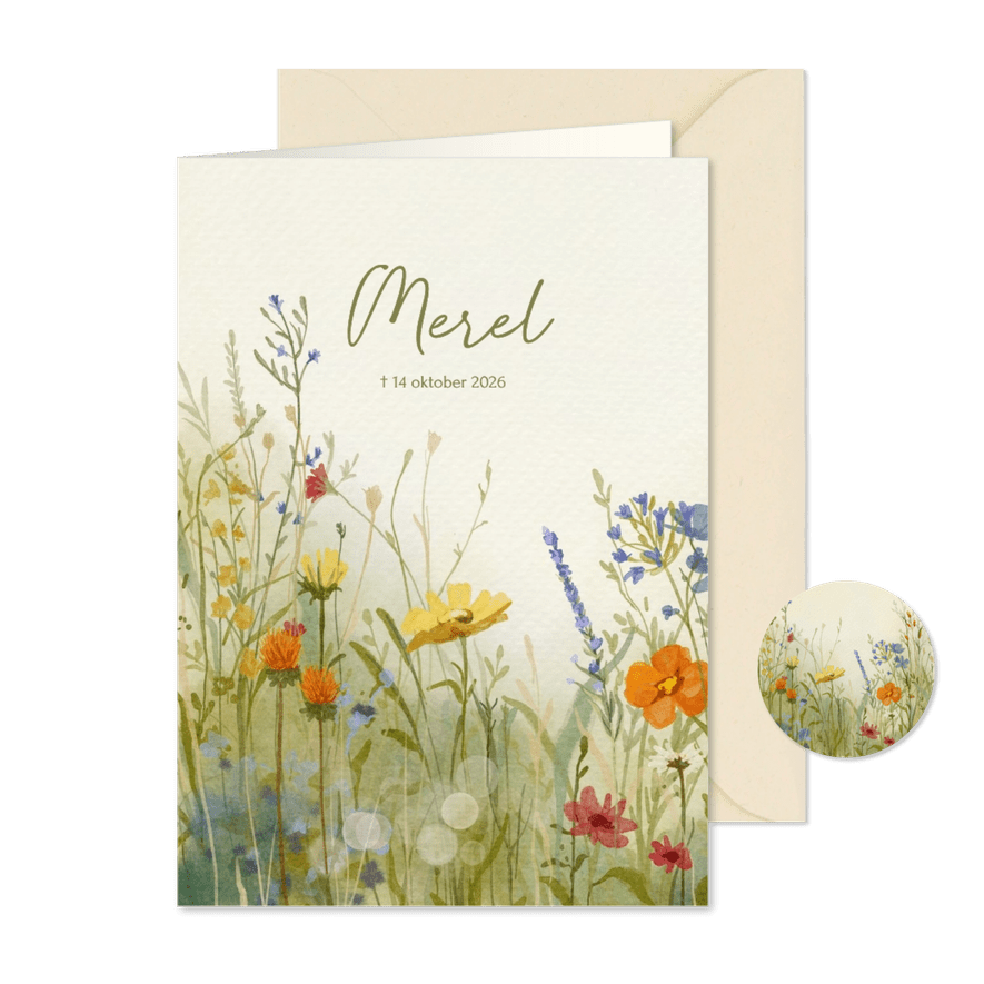Rouwkaart sfeervolle veldbloemen - Kaartimpressie