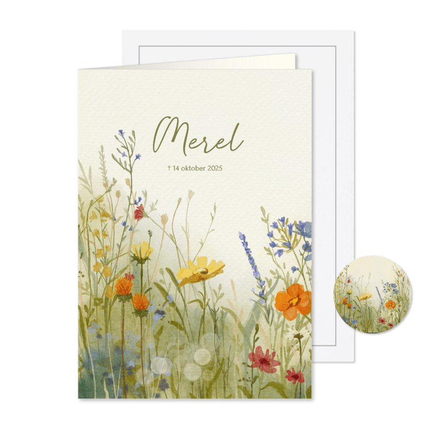 Rouwkaart sfeervolle veldbloemen - Kaartimpressie