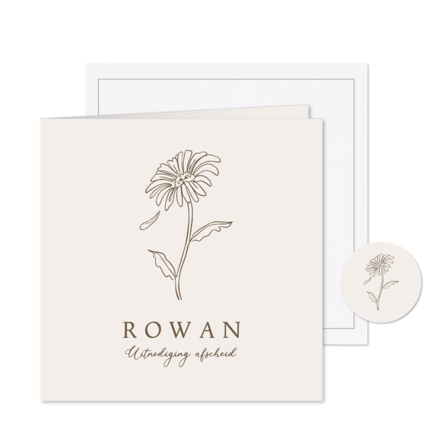 Rouwkaart stijlvol gerbera bloem line art afscheid man vrouw - Kaartimpressie
