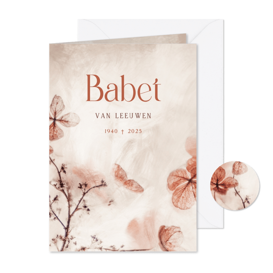 Rouwkaart stijlvol met bloemen - Kaartimpressie