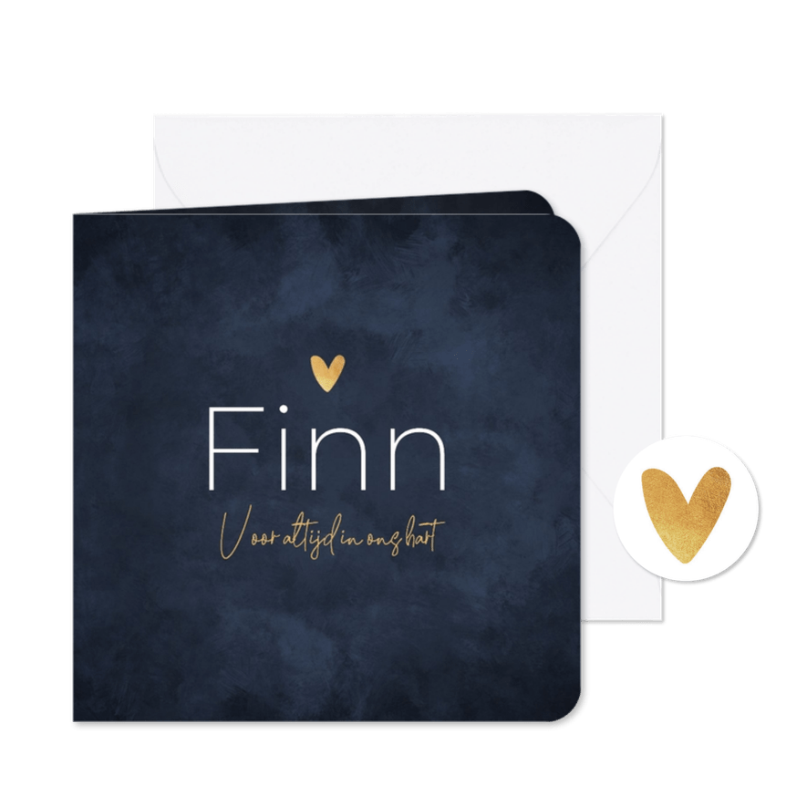 Rouwkaart stijlvol minimalistisch groen hartje goud kind - Kaartimpressie