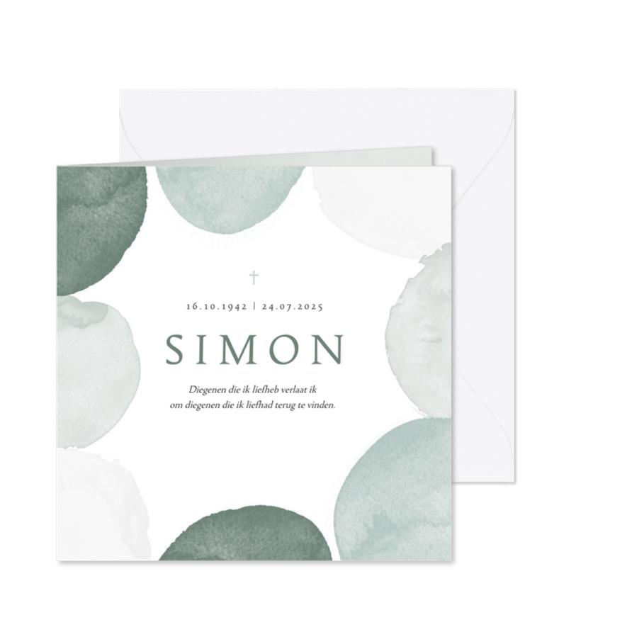 Rouwkaart stijlvol waterverf groen man klassiek foto - Kaartimpressie