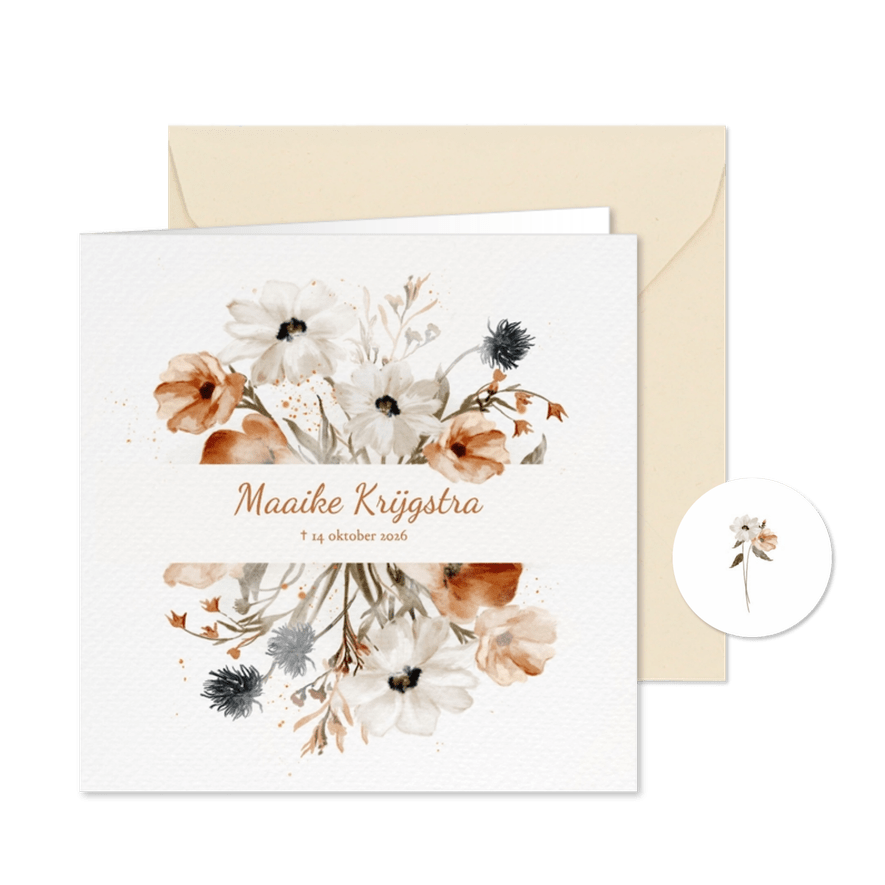 Rouwkaart stijlvolle veldbloemen in aquarel - Kaartimpressie