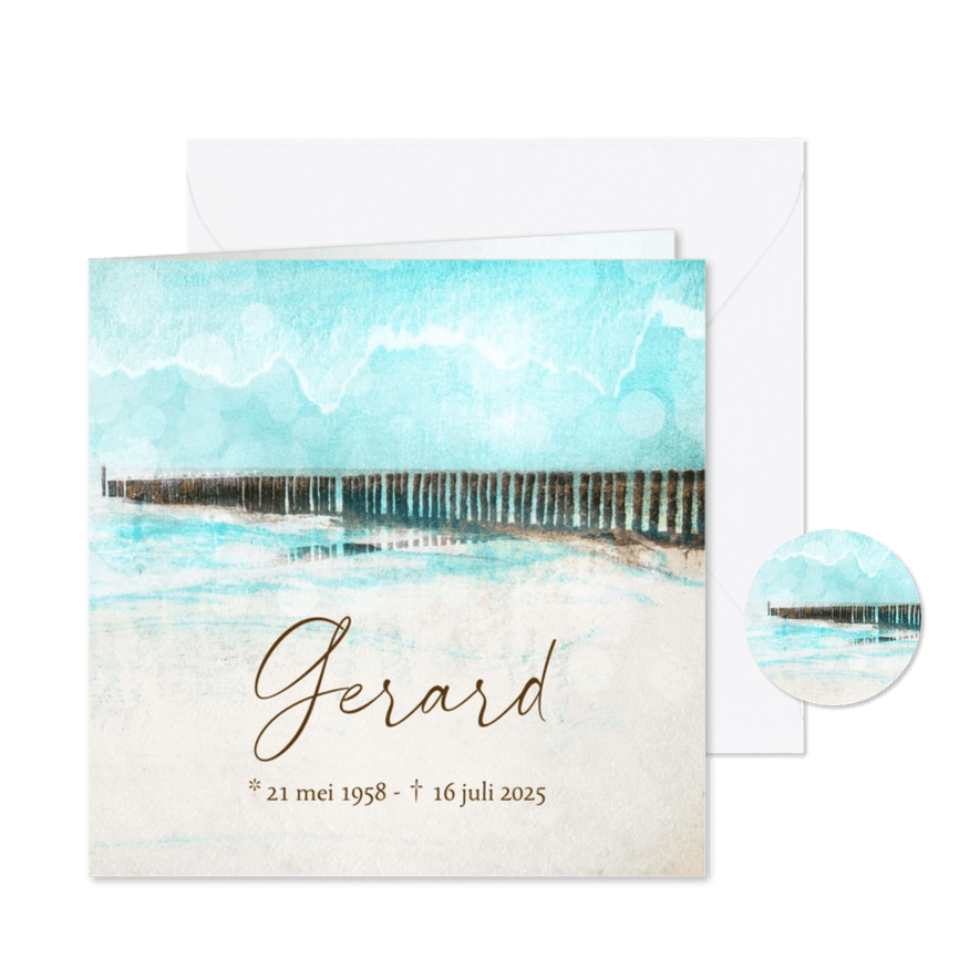Rouwkaart strand meerpalen zicht - Kaartimpressie