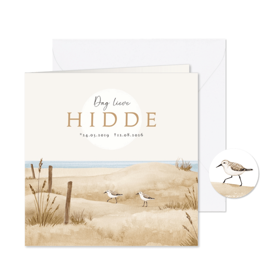 Rouwkaart strand vogels zee duinen unisex - Kaartimpressie