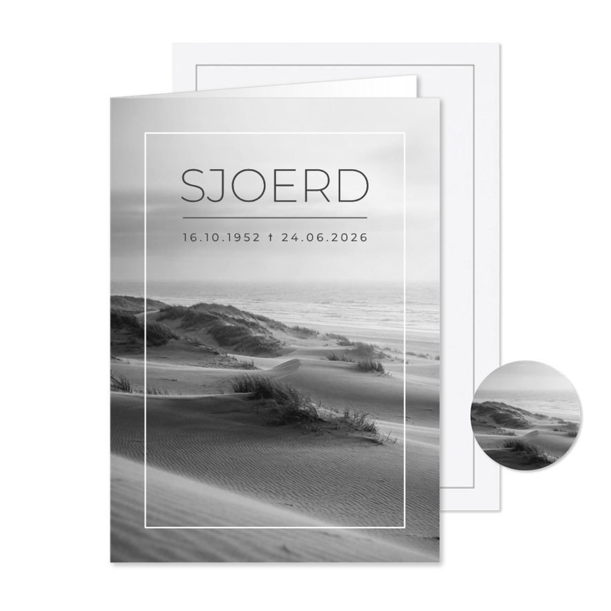 Rouwkaart strand zee duinen zwart wit foto - Kaartimpressie