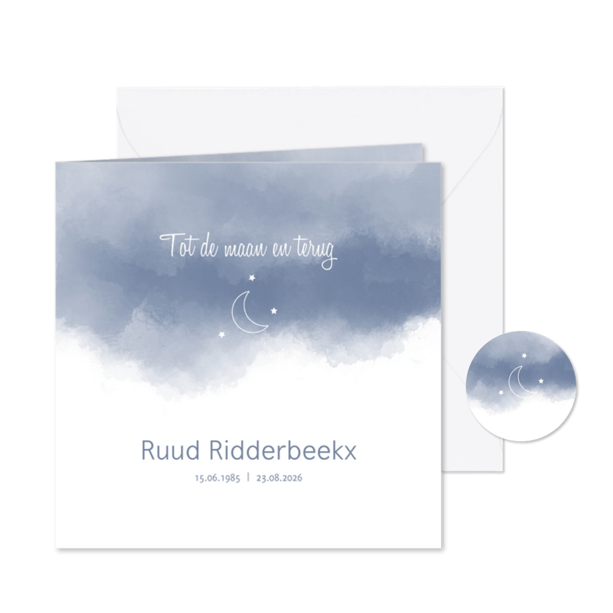 Rouwkaart tot de maan en terug - Kaartimpressie