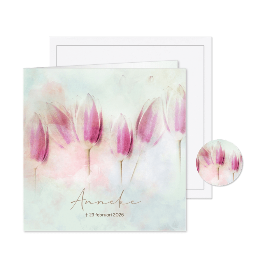 Rouwkaart tulpen zacht pastel - Kaartimpressie