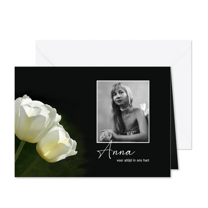 Rouwkaart twee witte tulpen - Kaartimpressie