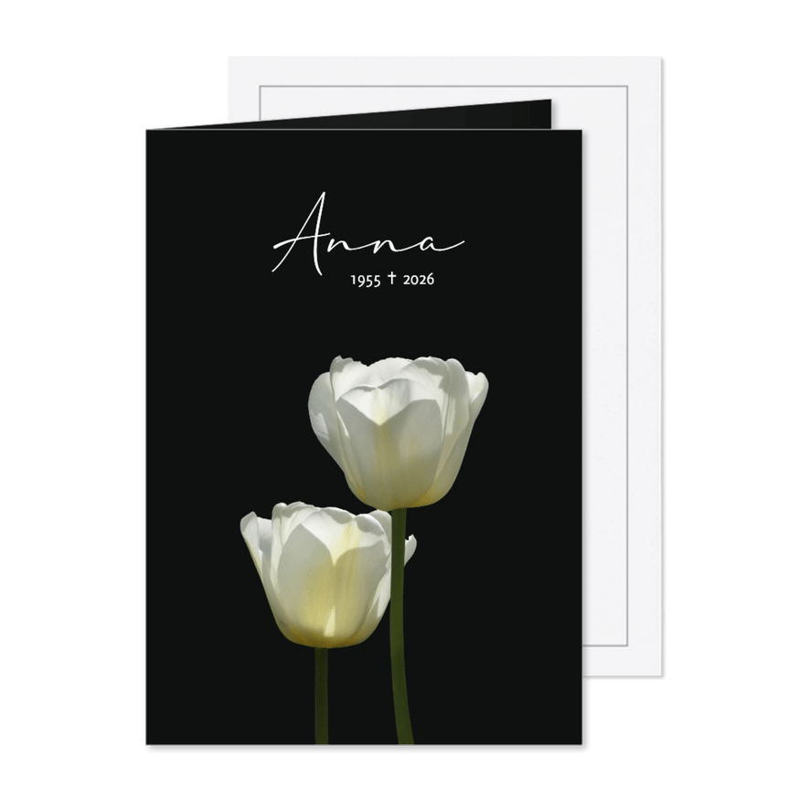 Rouwkaart twee zacht witte tulpen - Kaartimpressie