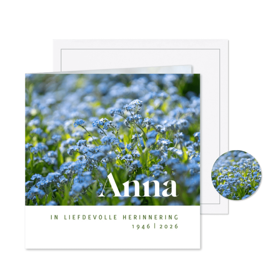 Rouwkaart Vergeetmenietjes in liefdevolle herinnering - Kaartimpressie
