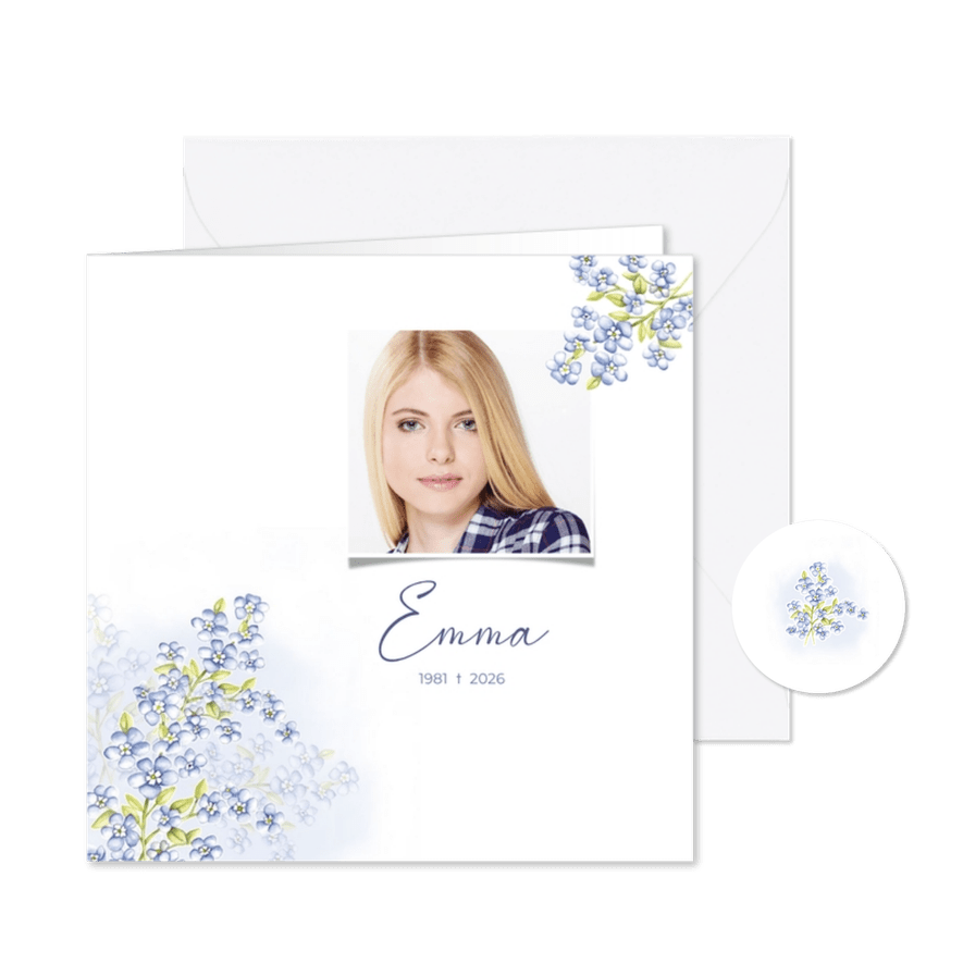 Rouwkaart vergeetmijnietjes - Kaartimpressie