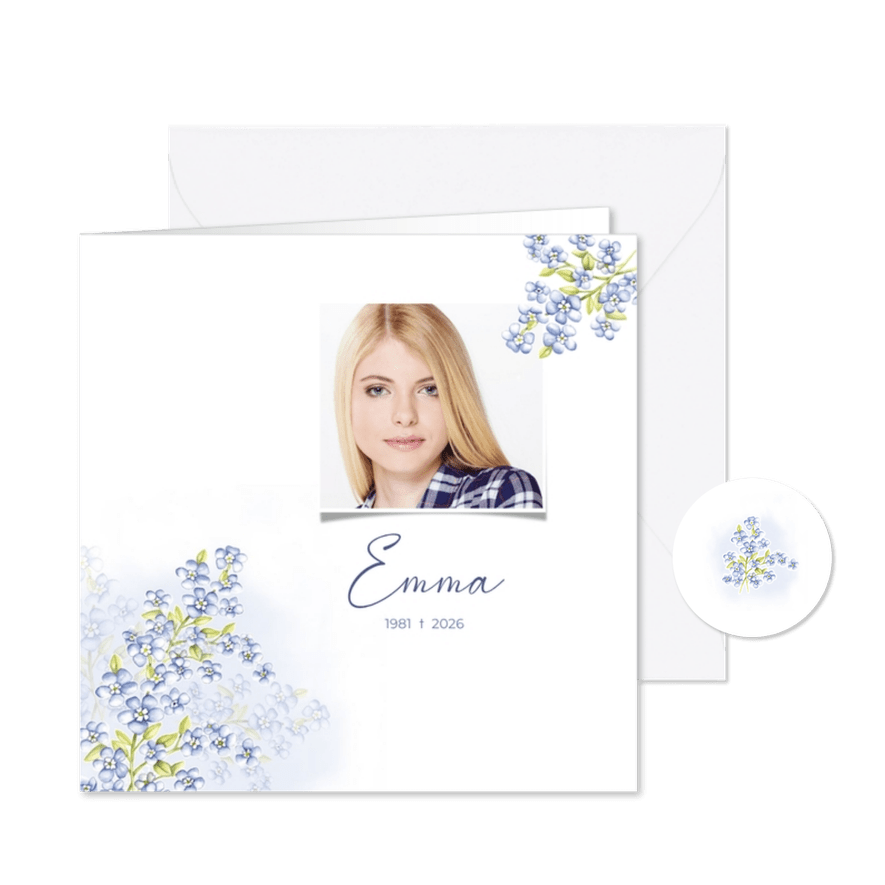 Rouwkaart vergeetmijnietjes - Kaartimpressie