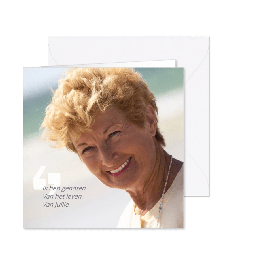 Rouwkaart vier het leven met foto - Kaartimpressie