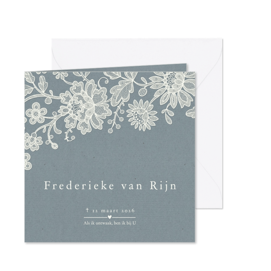 Rouwkaart vintage klassiek kanten krans - Kaartimpressie