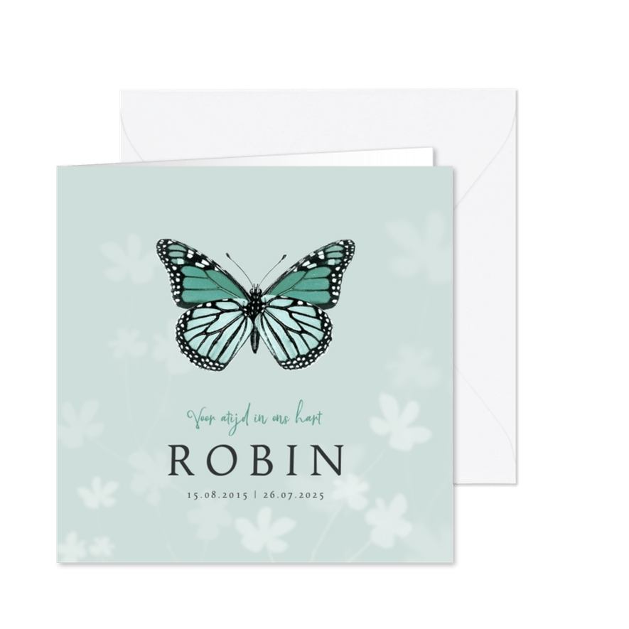 Rouwkaart vlinder stijlvol bloemen kind jongen meisje - Kaartimpressie