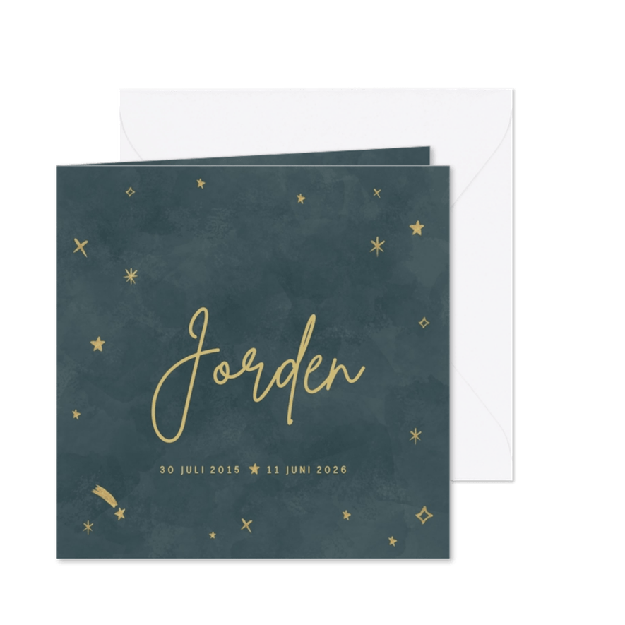 Rouwkaart voor een jongen met gouden sterretjes - Kaartimpressie