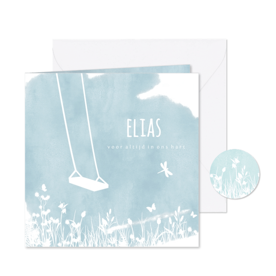 Rouwkaart voor een jongen - silhouet van een lege schommel - Kaartimpressie