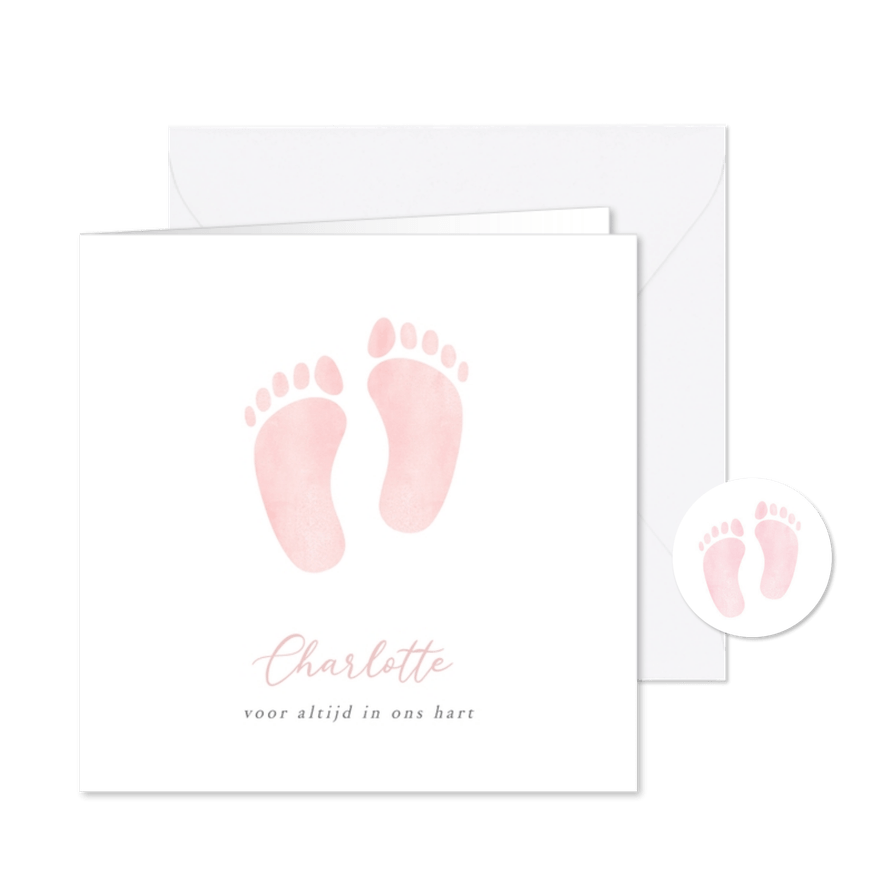 Rouwkaart voor een sterrenkindje of baby met roze voetjes - Kaartimpressie